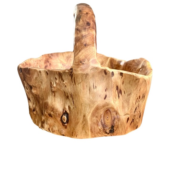 Large vintage carved wooden burled basket bowl. Root wood decorative basket. - Picture 6 of 9